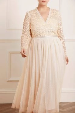 Needle & Thread Holding LTD Amalie Bodice Long Sleeve V-Neck Ankle Gown