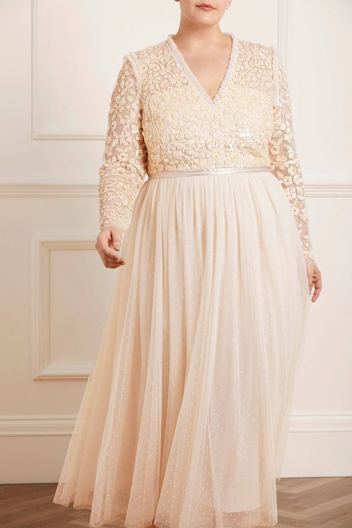 Needle & Thread Holding LTD Amalie Bodice Long Sleeve V-Neck Ankle Gown 1 Needle & Thread Holding LTD Amalie Bodice Long Sleeve V-Neck Ankle Gown