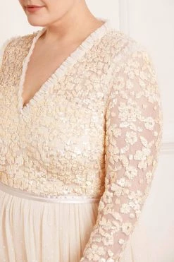 Needle & Thread Holding LTD Amalie Bodice Long Sleeve V-Neck Ankle Gown 12 Needle & Thread Holding LTD Amalie Bodice Long Sleeve V-Neck Ankle Gown