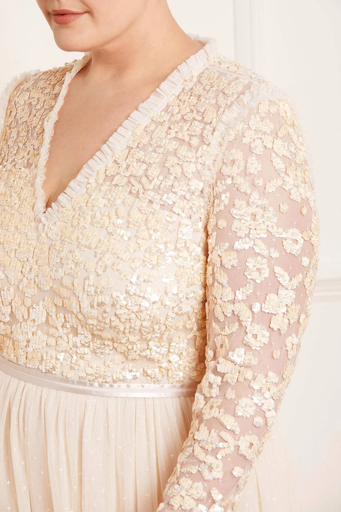 Needle & Thread Holding LTD Amalie Bodice Long Sleeve V-Neck Ankle Gown 5 Needle & Thread Holding LTD Amalie Bodice Long Sleeve V-Neck Ankle Gown