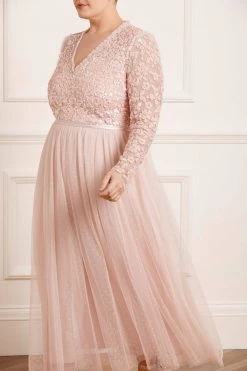 Needle & Thread Holding LTD Amalie Bodice Long Sleeve V-Neck Ankle Gown