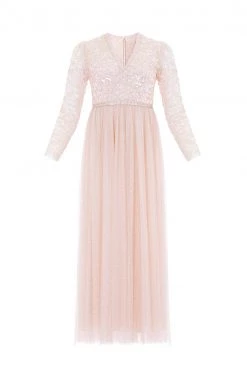 Needle & Thread Holding LTD Amalie Bodice Long Sleeve V-Neck Ankle Gown