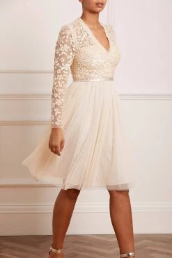 Needle & Thread Holding LTD Amalie Bodice Long Sleeve V-Neck Midi Dress All - Womenswear