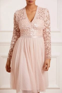 Needle & Thread Holding LTD Amalie Bodice Long Sleeve V-Neck Midi Dress All - Womenswear