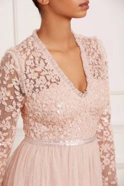 Needle & Thread Holding LTD Amalie Bodice Long Sleeve V-Neck Midi Dress All - Womenswear 14 Needle & Thread Holding LTD Amalie Bodice Long Sleeve V-Neck Midi Dress All - Womenswear