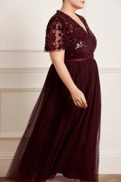 Needle & Thread Holding LTD Amalie Bodice Short Sleeve V-Neck Ankle Gown