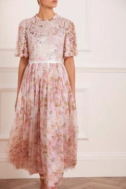Needle & Thread Holding LTD All - Womenswear Darling Meadow Sequin Bodice Short Sleeve Ankle Gown