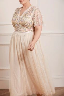 Needle & Thread Holding LTD Emma Ditsy Bodice V-Neck Ankle Gown All - Womenswear