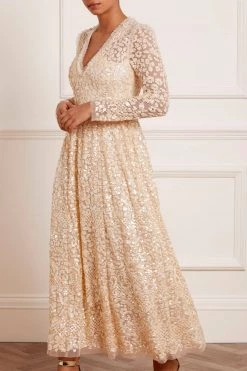 Needle & Thread Holding LTD Floral Daze Sequin V-Neck Ankle Gown