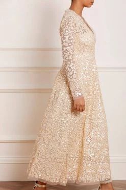 Needle & Thread Holding LTD Floral Daze Sequin V-Neck Ankle Gown