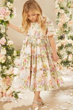 Needle & Thread Holding LTD Iris Bloom Cotton Smocked Kids Dress