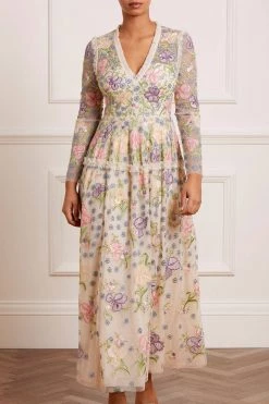 Needle & Thread Holding LTD Iris Embroidered V-Neck Ankle Gown All - Womenswear