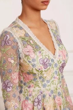 Needle & Thread Holding LTD Iris Embroidered V-Neck Ankle Gown All - Womenswear