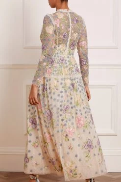 Needle & Thread Holding LTD Iris Embroidered V-Neck Ankle Gown All - Womenswear