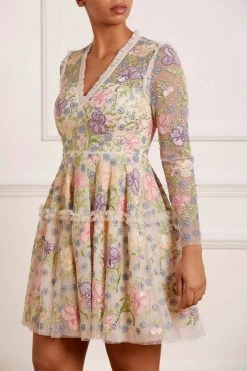 Needle & Thread Holding LTD All - Womenswear Iris Embroidered V-Neck Micro Mini Dress