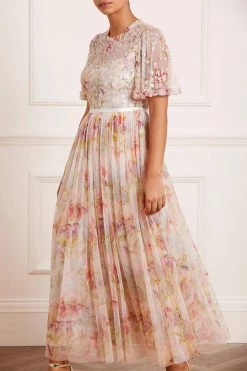 Needle & Thread Holding LTD Iris Sequin Bodice Short Sleeve Round Neck Ankle Gown All - Womenswear