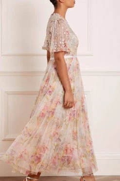 Needle & Thread Holding LTD Iris Sequin Bodice Short Sleeve Round Neck Ankle Gown All - Womenswear