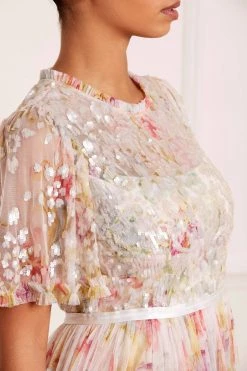 Needle & Thread Holding LTD Iris Sequin Bodice Short Sleeve Round Neck Ankle Gown All - Womenswear