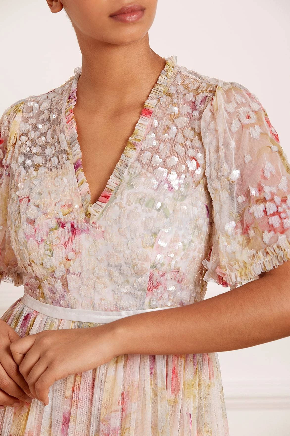 Needle & Thread Holding LTD All - Womenswear Iris Sequin Bodice Short Sleeve V-Neck Ankle Gown 7 Needle & Thread Holding LTD All - Womenswear Iris Sequin Bodice Short Sleeve V-Neck Ankle Gown