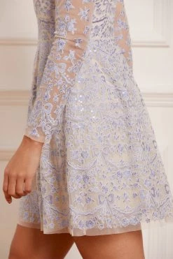 Needle & Thread Holding LTD Ribbon Lace Long Sleeve Micro Mini Dress New Arrivals