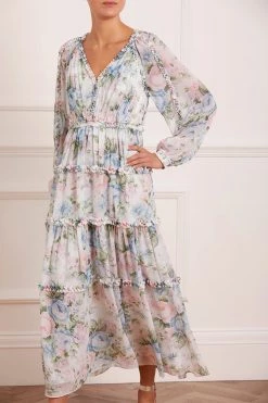 Needle & Thread Holding LTD Rose Fairytale Chiffon V-Neck Day Ankle Gown