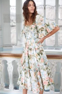 Needle & Thread Holding LTD Rose Garden Smocked Cotton Midaxi Dress All - Womenswear