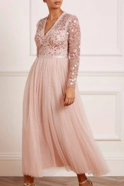 Needle & Thread Holding LTD Rosie Lace Bodice Long Sleeve V-Neck Ankle Gown 11 Needle & Thread Holding LTD Rosie Lace Bodice Long Sleeve V-Neck Ankle Gown