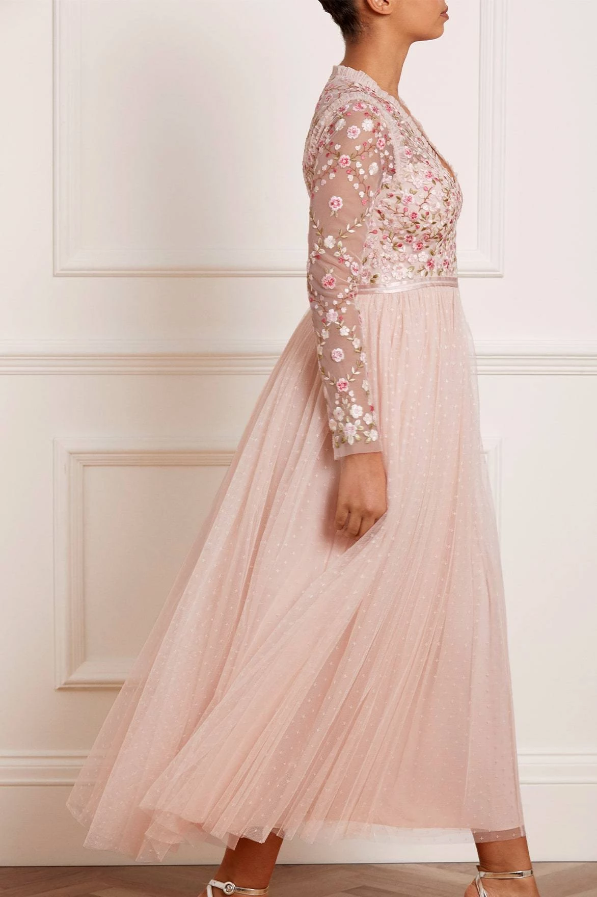 Needle & Thread Holding LTD Rosie Lace Bodice Long Sleeve V-Neck Ankle Gown 4 Needle & Thread Holding LTD Rosie Lace Bodice Long Sleeve V-Neck Ankle Gown