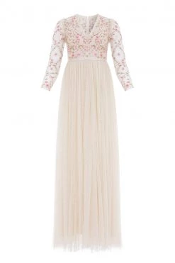 Needle & Thread Holding LTD Rosie Lace Bodice Long Sleeve V-Neck Ankle Gown All - Womenswear