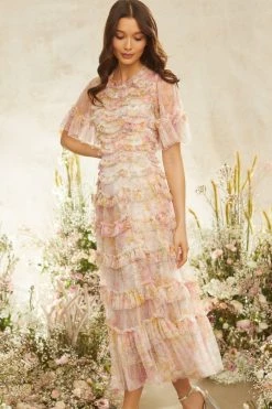 Needle & Thread Holding LTD Sunrise Bloom Ruffle Short Sleeve Ballerina Dress All - Womenswear