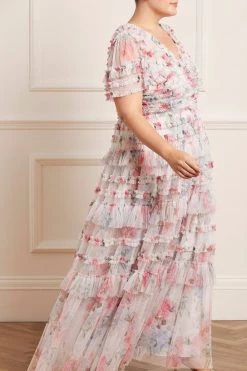 Needle & Thread Holding LTD Sweet Posy V-Neck Ruffle Gown