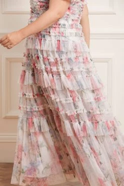 Needle & Thread Holding LTD Sweet Posy V-Neck Ruffle Gown