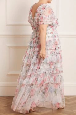 Needle & Thread Holding LTD Sweet Posy V-Neck Ruffle Gown