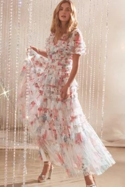 Needle & Thread Holding LTD Sweet Posy V-Neck Ruffle Gown