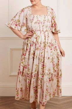 Needle & Thread Holding LTD Waltzing Blooms Cotton Smocked Ankle Gown